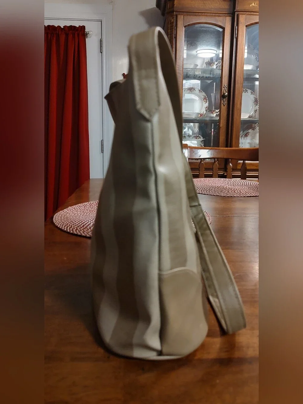 Striped Neutral Tote Bag - Beige and Light Taupe